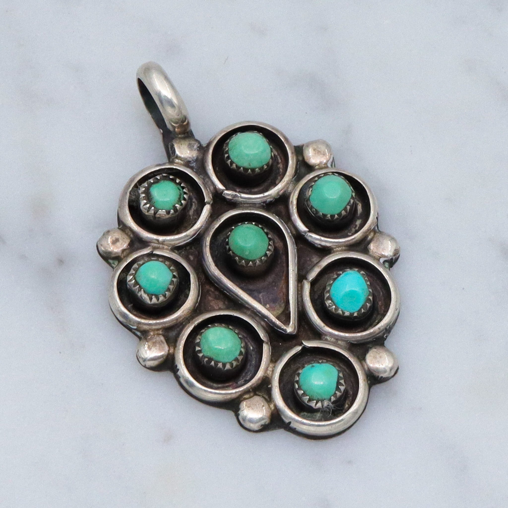 Vintage Zuni sterling turquoise petit point pendant